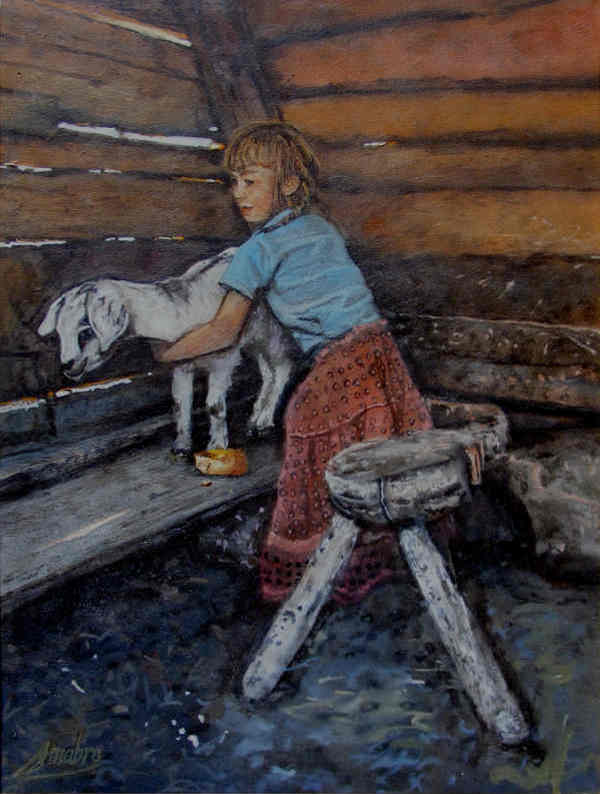 Girl With Goat 12x16, Oil on canvas